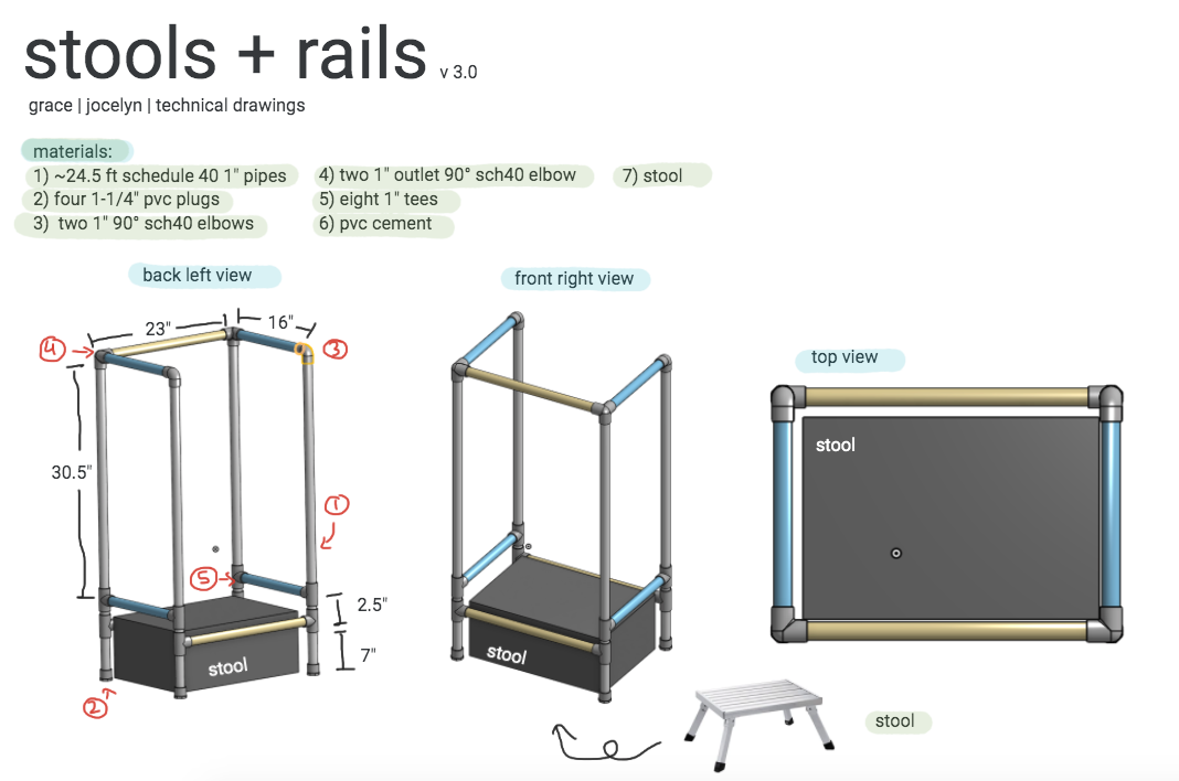 more CAD showing stool and railings